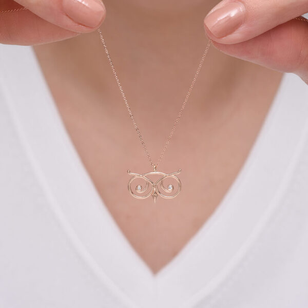 Baykuş pırlanta ve altın kolye