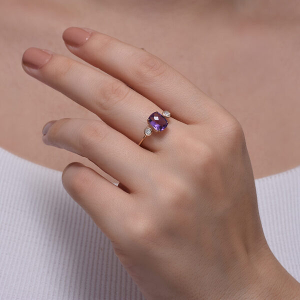 Pırlanta & Ametist ve Altın Yüzük