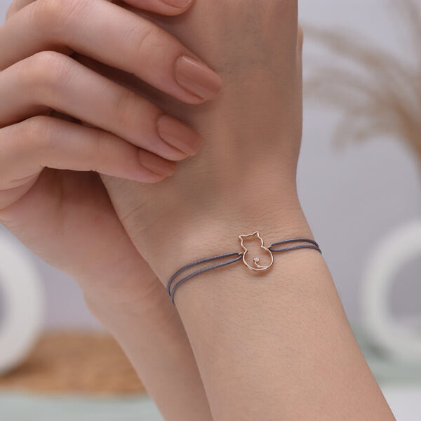 Kedi Pırlanta ve Altın İp Bileklik