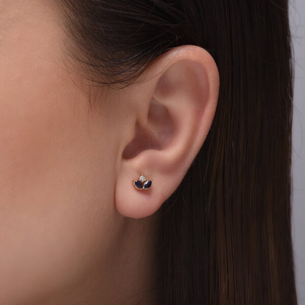 Lotus Pırlanta & Safir ve Altın Küpe