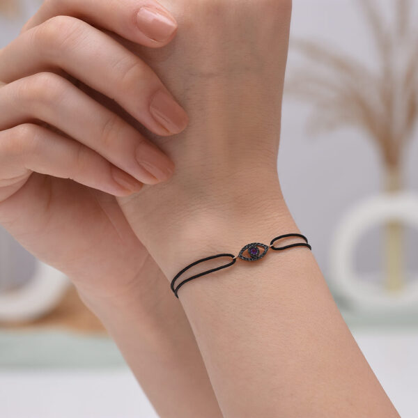 Göz Siyah Pırlanta & Ametist ve Altın Pırlanta İp Bileklik