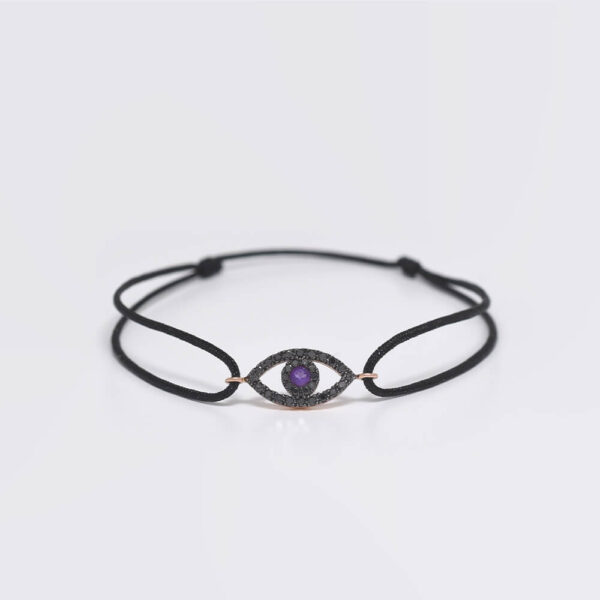 Göz Siyah Pırlanta & Ametist ve Altın Pırlanta İp Bileklik