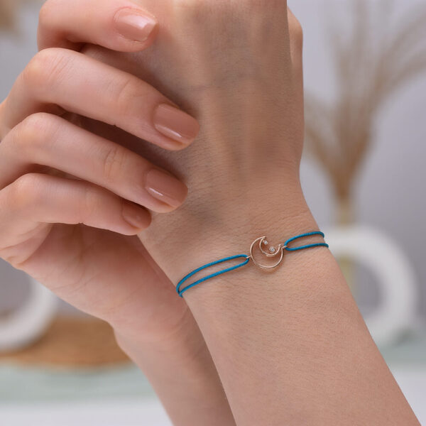 Ay Pırlanta ve Altın İp Bileklik