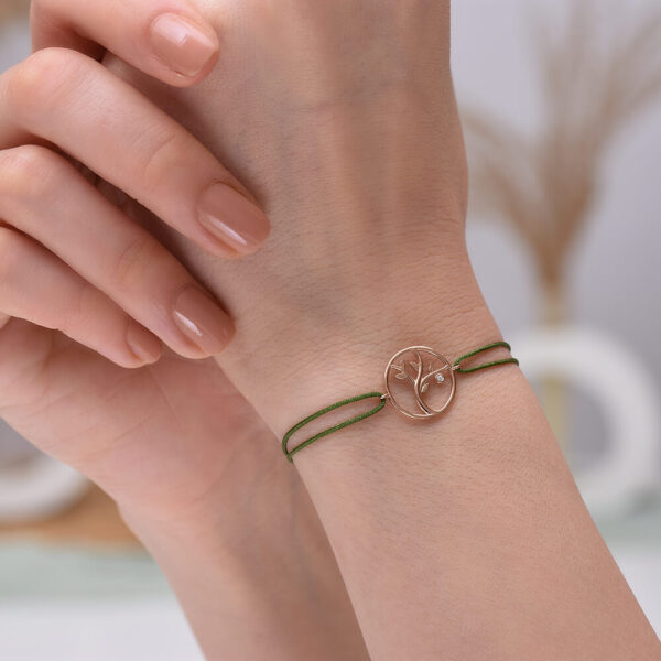 Hayat Ağacı Pırlanta ve Altın İp Bileklik