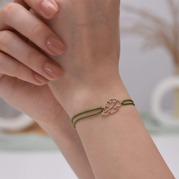 Yaprak Pırlanta ve Altın İp Bileklik