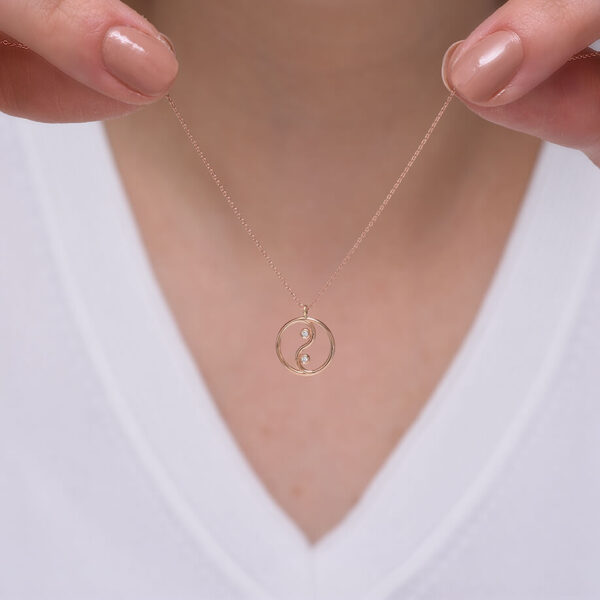 Yin yang pırlanta ve altın kolye