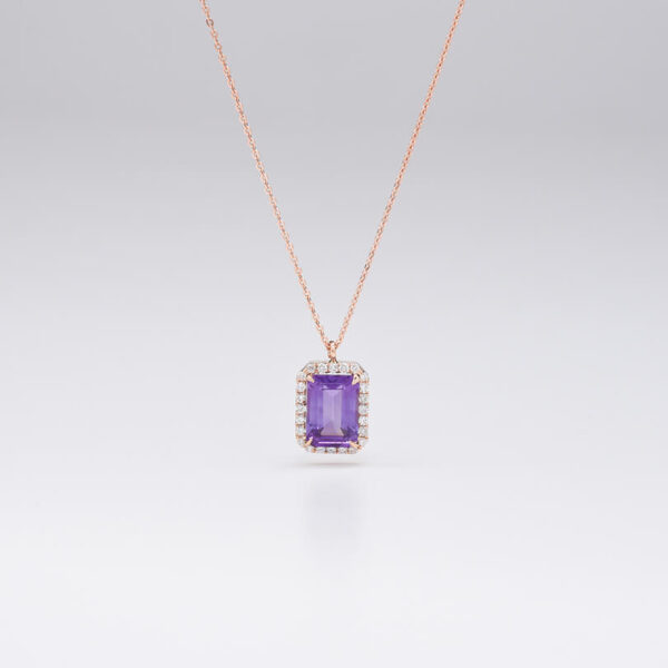 Dikdörtgen Pırlanta & ametist altın kolye