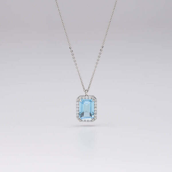 Dikdörtgen Pırlanta & mavi topaz altın kolye