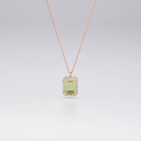 Dikdörtgen Pırlanta & peridot altın kolye
