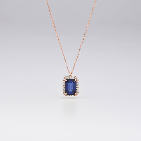 Dikdörtgen Pırlanta & safir altın kolye