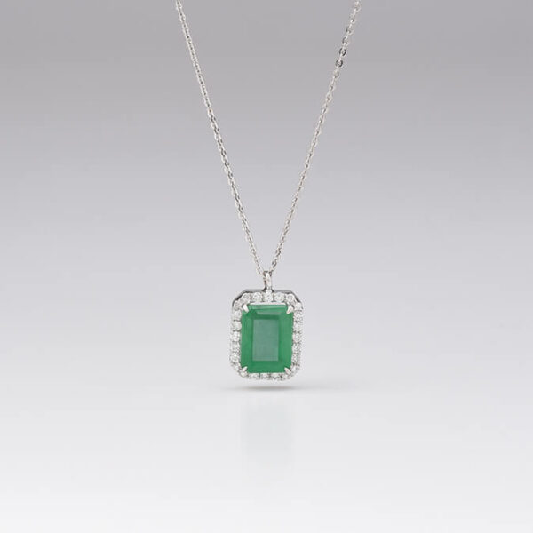 Dikdörtgen Pırlanta & zümrüt altın kolye