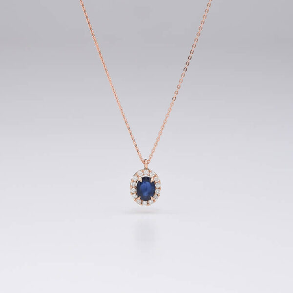 Oval Pırlanta & safir altın kolye