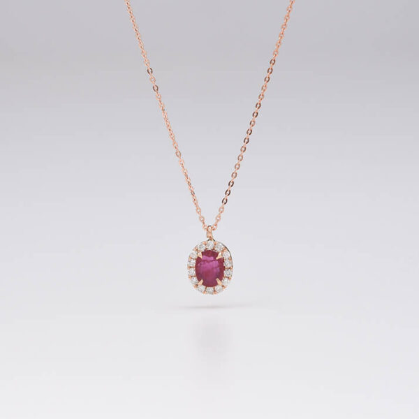 Oval Pırlanta & yakut altın kolye