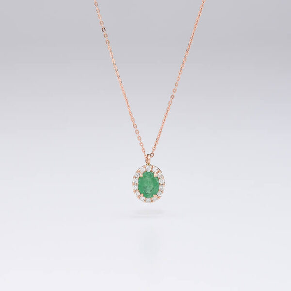 Oval Pırlanta & zümrüt altın kolye