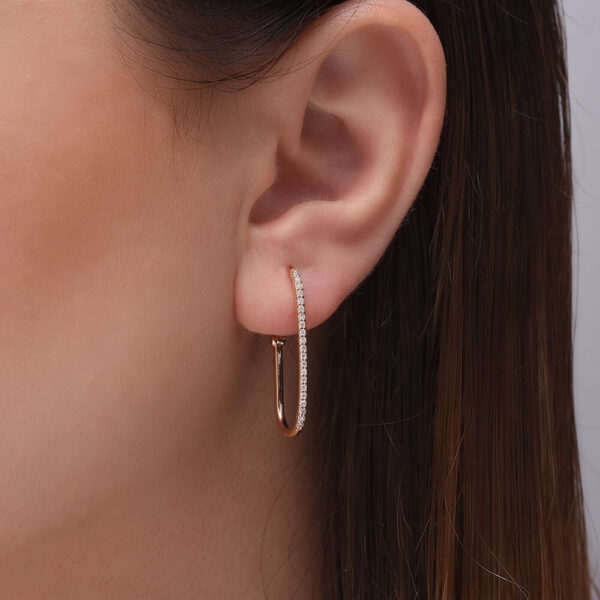 Dikdörtgen halka Pırlanta ve Altın Küpe