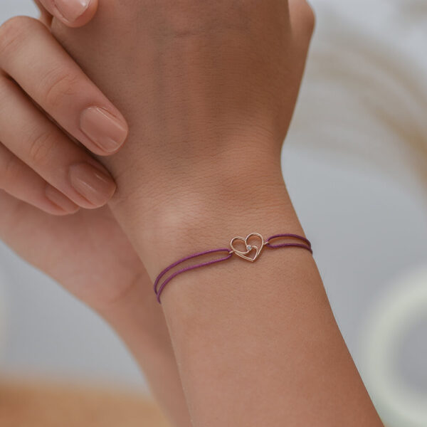 Kalp pırlanta ve altın ip bileklik