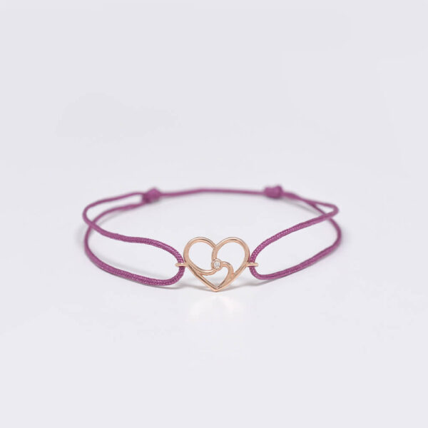 Kalp pırlanta ve altın ip bileklik