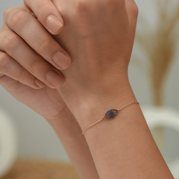 Göz Siyah Pırlanta & Ametist ve Altın Bileklik