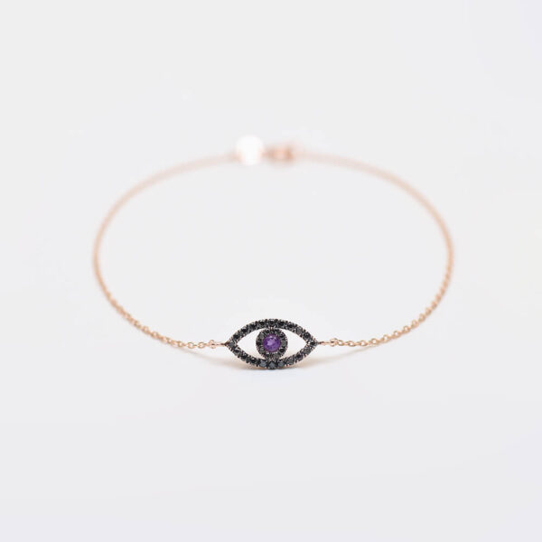 Göz Siyah Pırlanta & Ametist ve Altın Bileklik