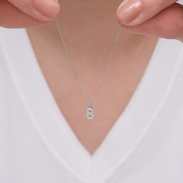 B harf pırlanta ve altın kolye